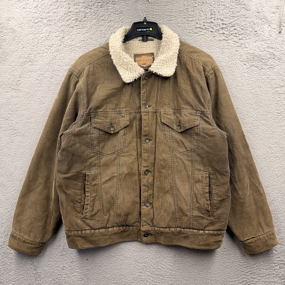 Arizona Jean Company Jacket Mens XL Brown Corduroy Sherpa Lined Trucker